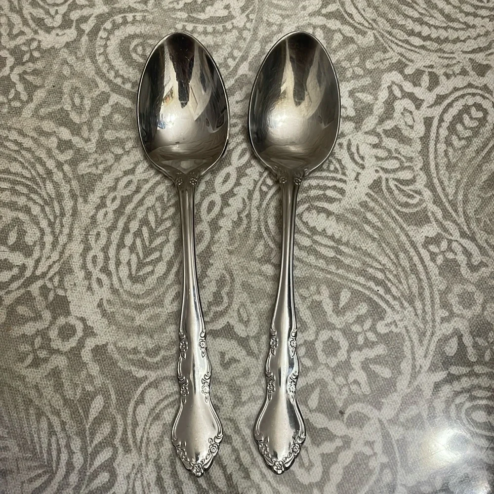 2 Retroneu stainless steel‎ tablespoons 18-8 Korea flower pattern